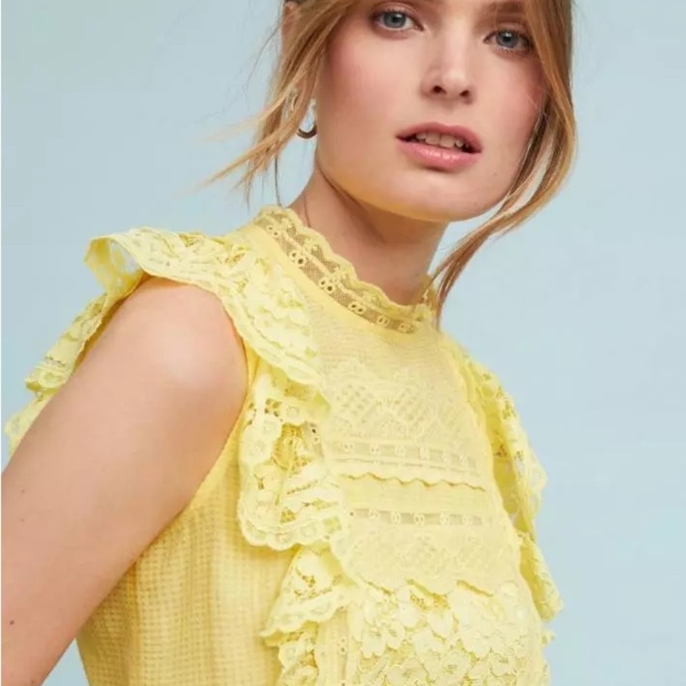 Maeve by Anthropologie Victoria Yellow Lace Blouse